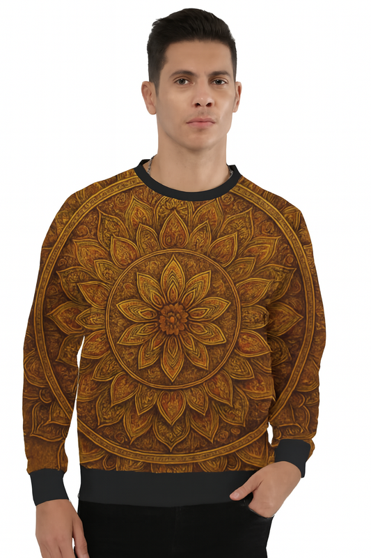 Wrap yourself in warmth and mystique with our Unisex AOP Sweatshirt featuring intricate brown and orange mandala art.