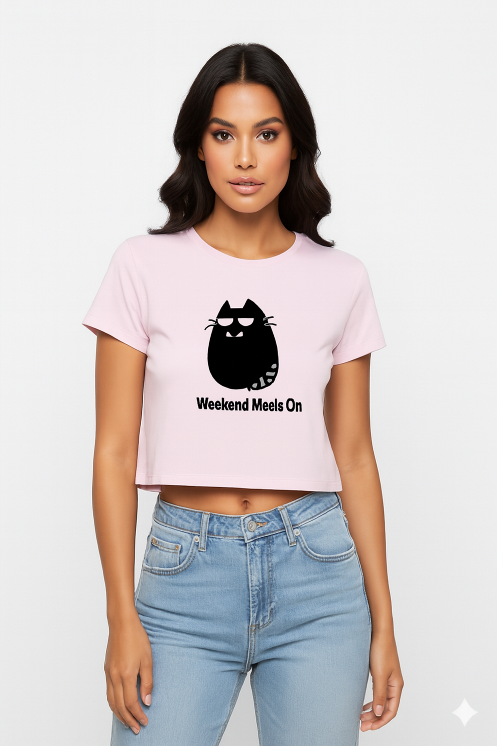 Baby Tee – Weekend Mode On with Chill Black Cat Graphic