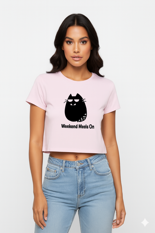 Baby Tee – Weekend Mode On with Chill Black Cat Graphic