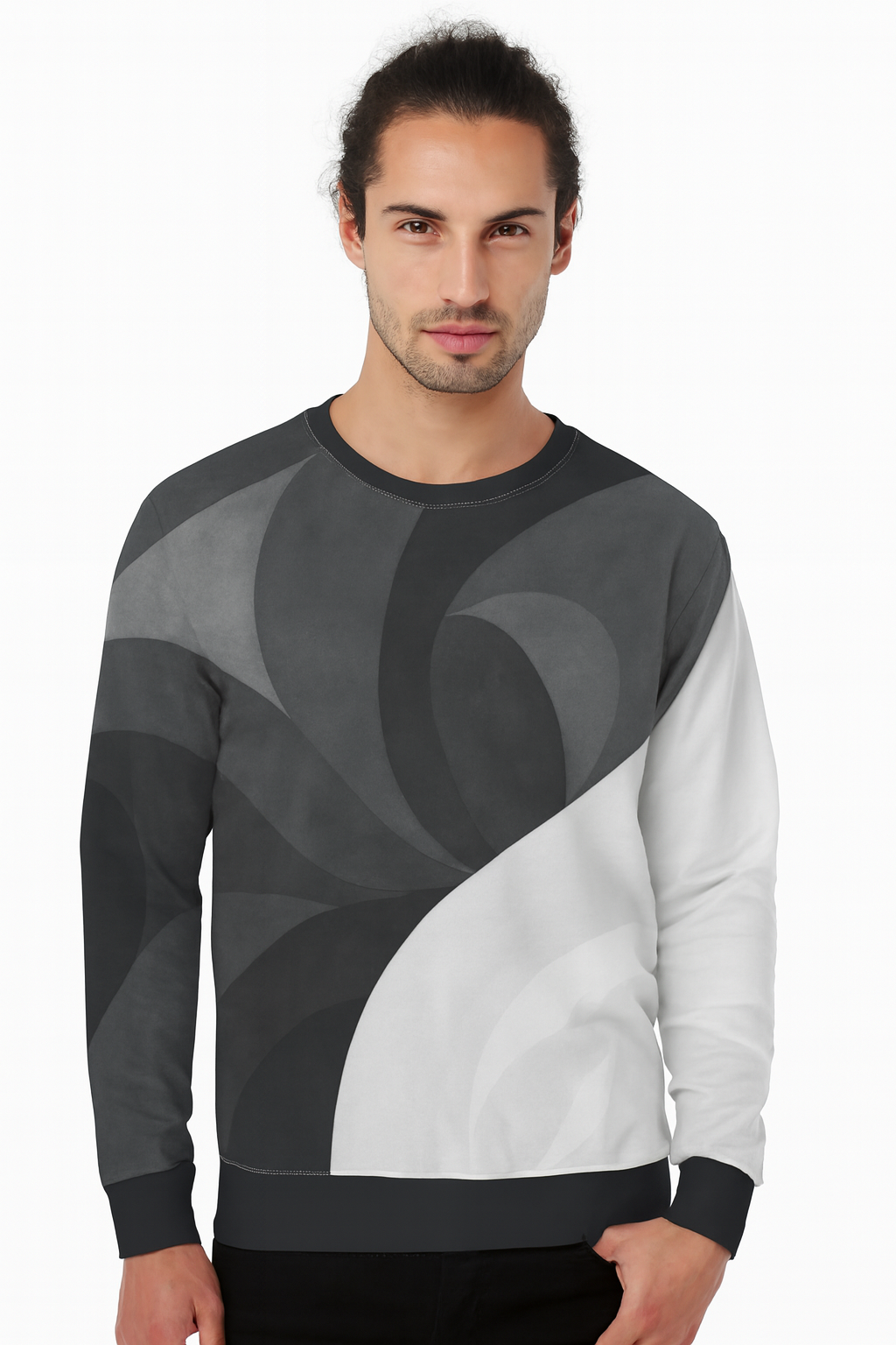 Monochrome AOP Sweatshirt – Black, White & Grey All-Over Print | Unisex Streetwear