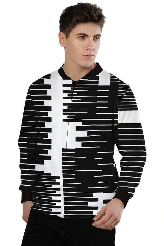 Black Tripped Cassette Reel Print Bomber Jacket – Unisex AOP Streetwear