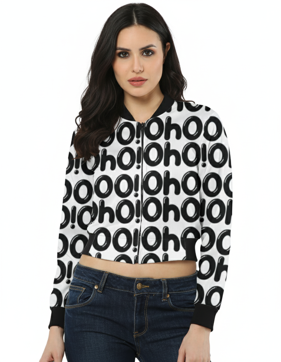 Add attitude to your wardrobe with this Women's Bomber Jacket featuring the playful “Oho hoo!