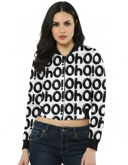 Add attitude to your wardrobe with this Women's Bomber Jacket featuring the playful “Oho hoo!