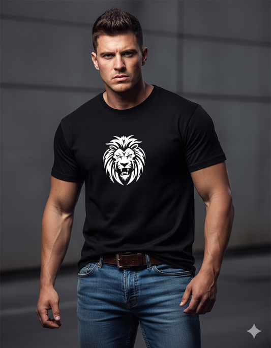 Classic Crew Neck Statement Tee Unisex Angry Lion Print T-Shirt