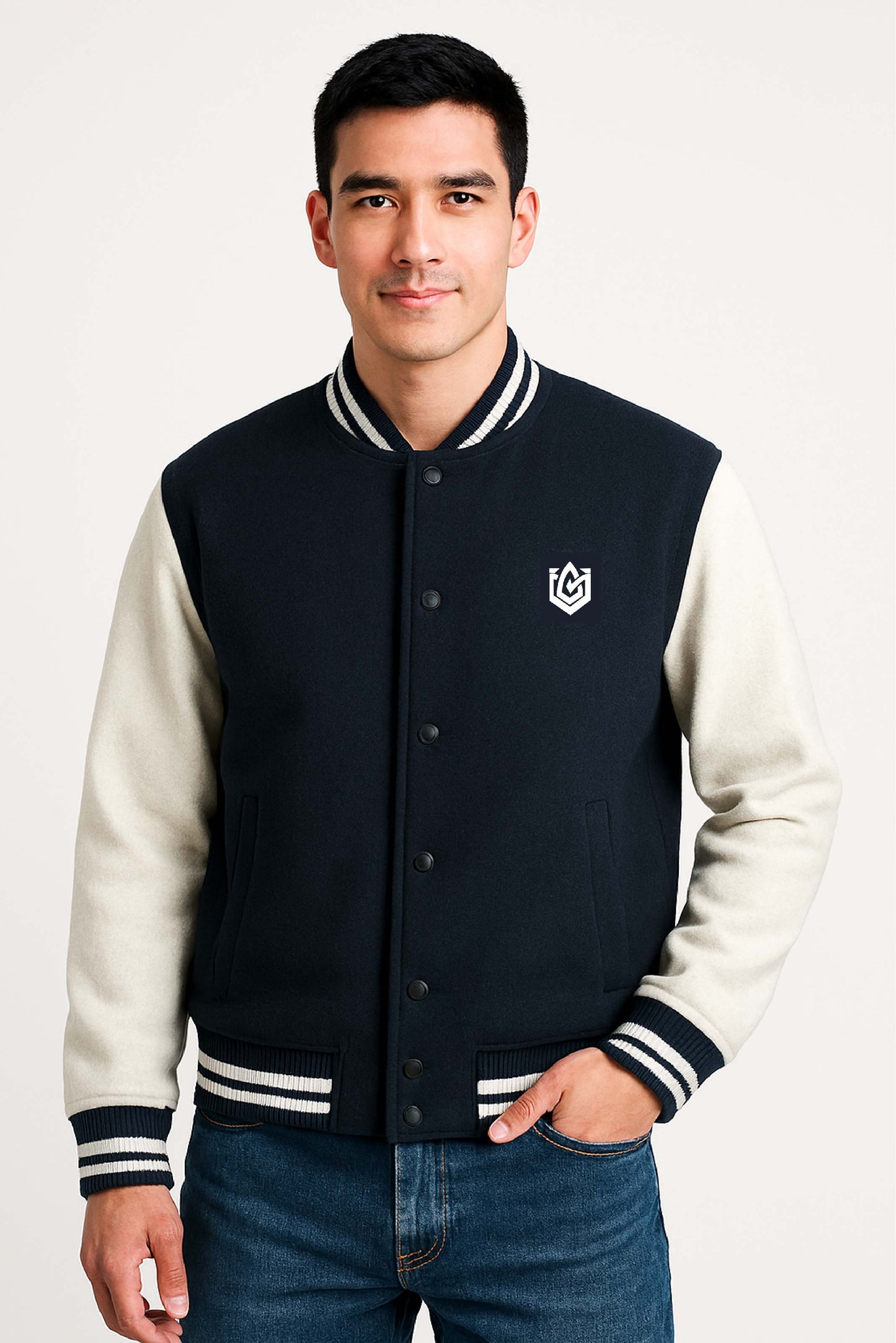 Cotton Blend Standard Length Long Sleeves Winter Wear Solid Varsity Jacket For Men and Women