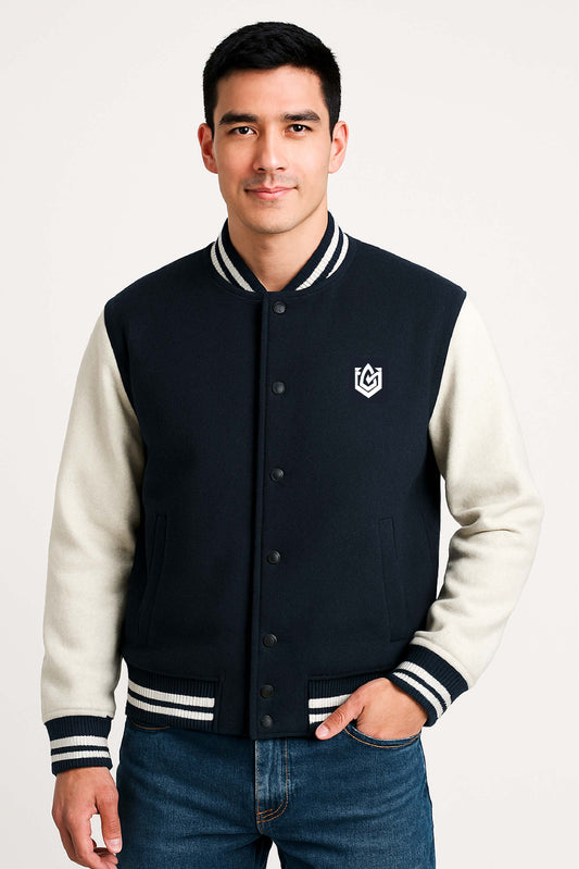 Cotton Blend Standard Length Long Sleeves Winter Wear Solid Varsity Jacket For Men and Women