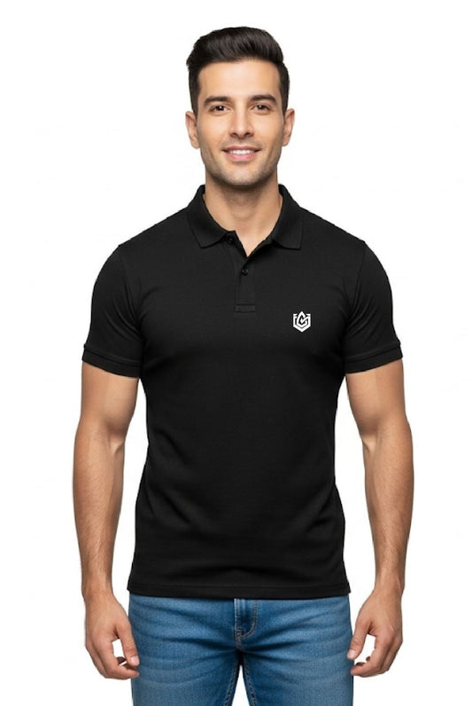 Men Black Solid Polo Neck T-shirt | Premium Quality