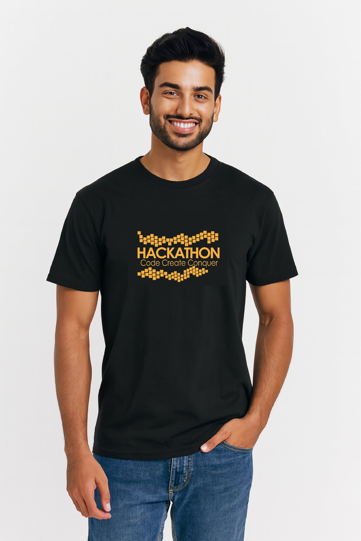 Hackathon Printed Unisex Classic Crew T-Shirt – Soft Cotton, Bold Tech Style