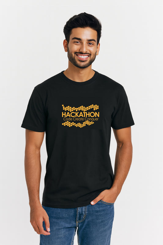 Hackathon Printed Unisex Classic Crew T-Shirt – Soft Cotton, Bold Tech Style