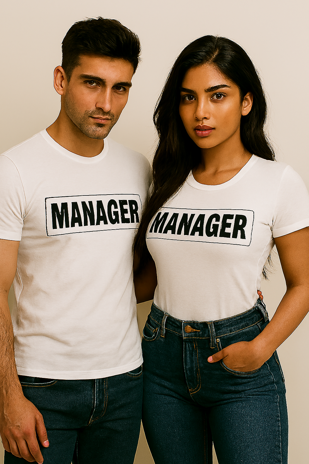 Designed  into leadership with this Unisex Standard Crew T-Shirt printed with “Manager.”