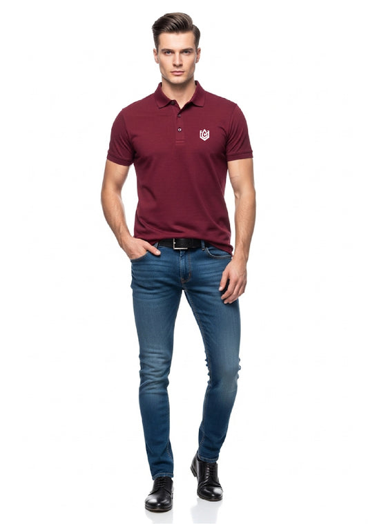 Command attention with this Men’s Maroon Solid Polo Neck T-shirt