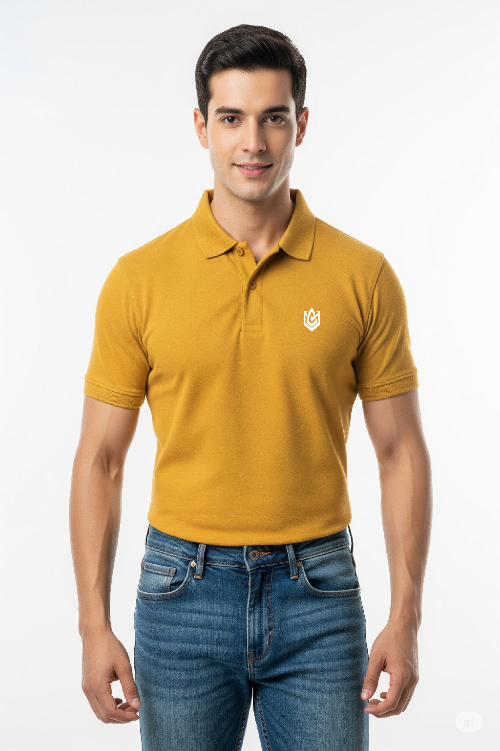 Add a vibrant edge to your wardrobe with this Men’s Mustard Yellow Solid Polo Neck T-shirt.