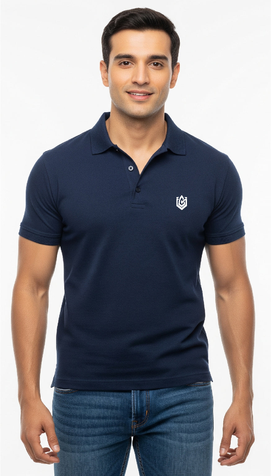Men Navy Blue  Solid Polo Neck T-shirt | Premium Quality