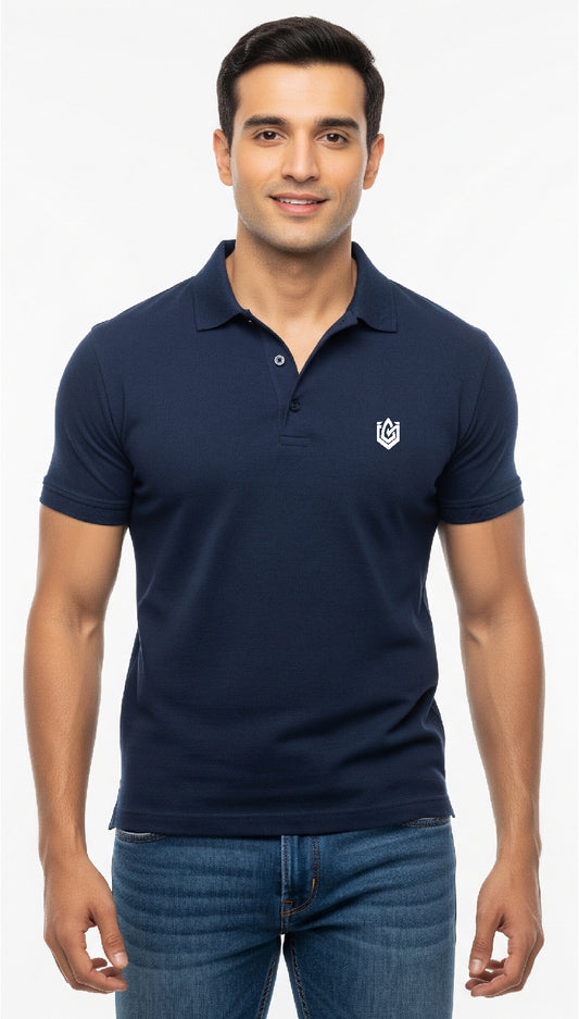Men Navy Blue  Solid Polo Neck T-shirt | Premium Quality
