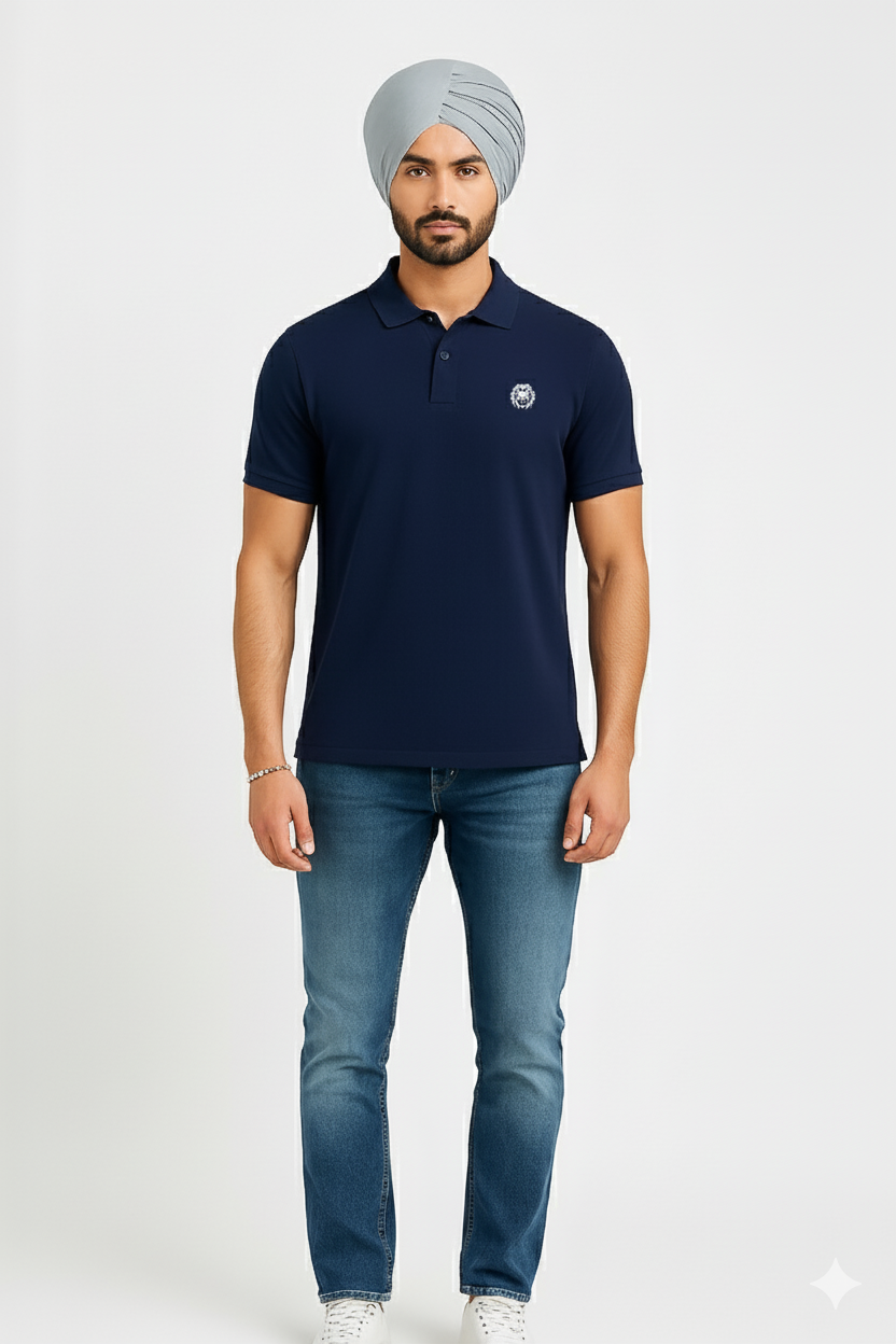 Men's Petrol Blue Polo T-Shirt | Lion Logo Embroidery |