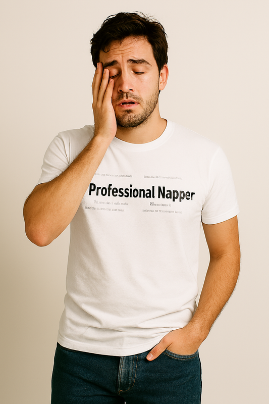 A Dream big and nap better in this Unisex Standard Crew T-Shirt printed with “Professional Napper.”