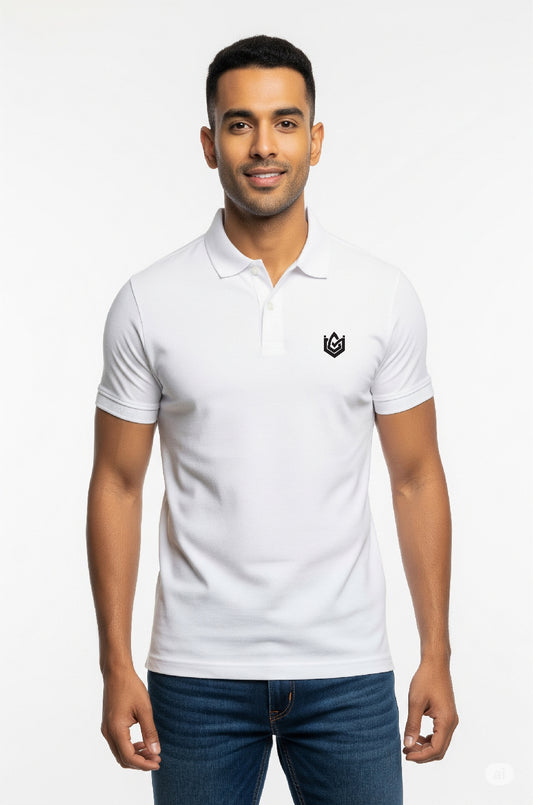 Timeless and versatile, this Men’s White Solid Polo Neck T-shirt